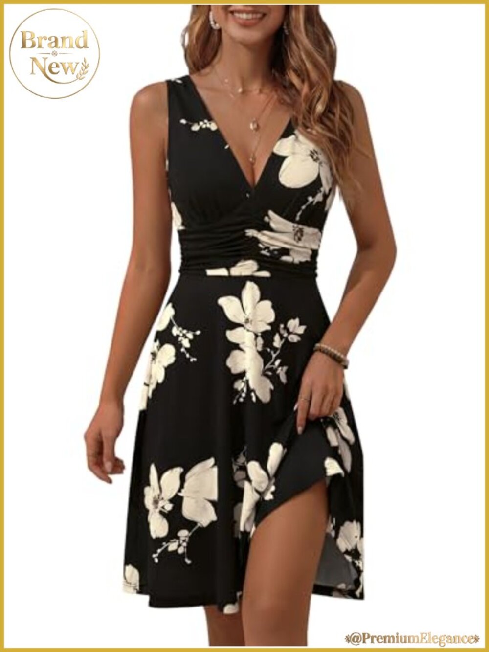Sleeveless Floral Sundress with Pockets Spaghetti Strap Ruched Waist
